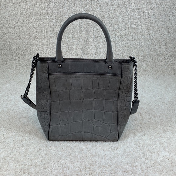 Rebecca Minkoff Womens Gray Chain Tote Crossbody Genuine Leather Crocodile Hobo - Picture 6 of 8